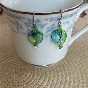 Chic Green and Blue Heart Earrings